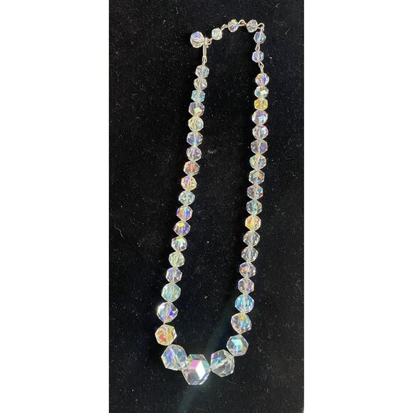 16" Necklace Vintage Faceted Crystal with AB Aurora Borealis Finish Jewelry - Picture 6 of 7